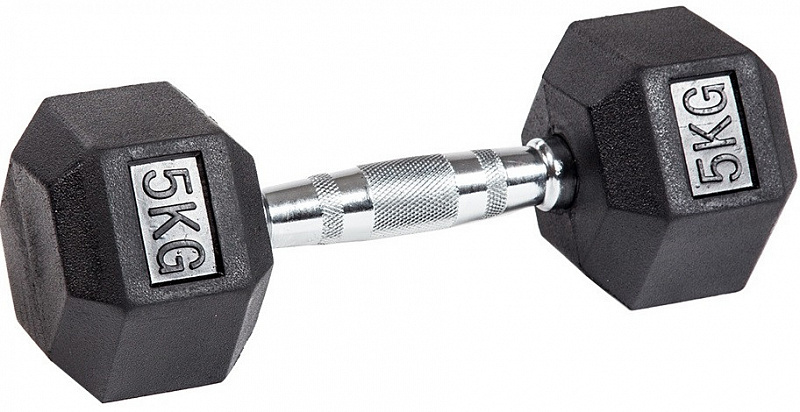 Гантель гексагональная обрезиненная PROFI-FIT 5 кг